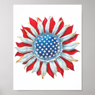 Poster Drapeau Tournesol Américain 4 juillet Femmes Homme