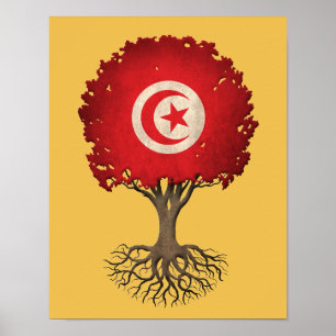 Poster Drapeau tunisien arbre de vie personnalisable
