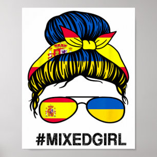 Poster Drapeau Ukraine Espagne Chignon Décoiffé Ukrainien