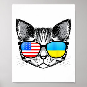 Poster Drapeau Ukraine États-Unis Racines Chat Ukrainien