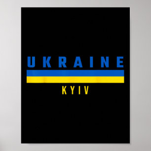Poster Drapeau ukrainien avec texte Ukraine- Kiev en maju