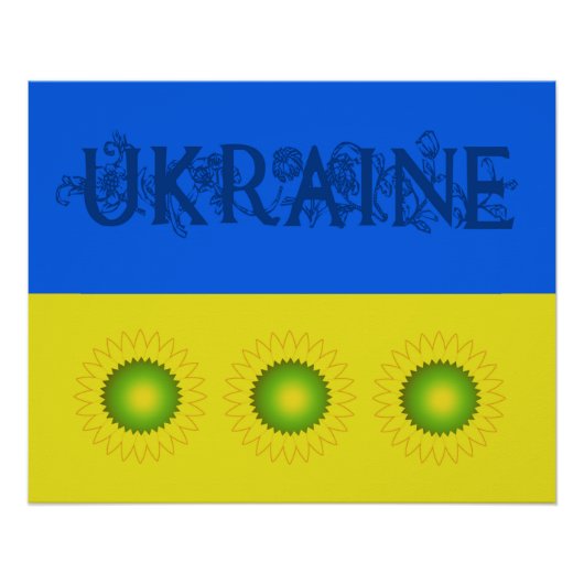 Poster Drapeau ukrainien avec tournesols (Devant)