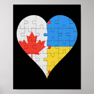 Poster Drapeau ukrainien canadien Cœur Canada Ukraine 