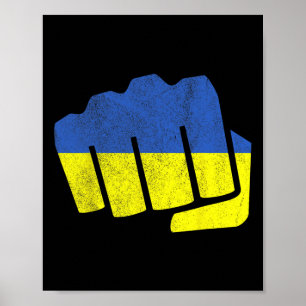 Poster Drapeau ukrainien poing. Restez Fort Ukraine. Bleu