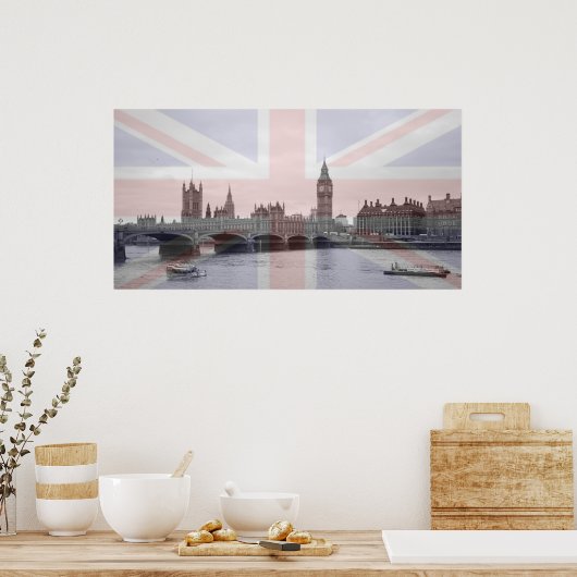 Poster Drapeau Union Jack Skyline de Londres (Cuisine)