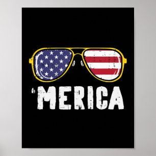 Poster Drapeau US Sunglass Merica Memorial Day Patriotes