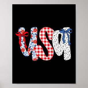 Poster Drapeau Usa 4 Juillet Coquette Bow Floral Patrioti