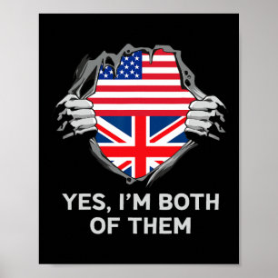 Poster Drapeau Usa Angleterre Homme Moitié Américain Moit