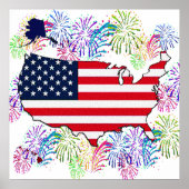 Poster Drapeau USA Carte et Feux d'Artifice avec Texture (Devant)