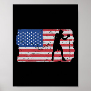 Poster Drapeau Usa Combattant Mma Kickboxing Boxe Combat