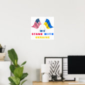Poster Drapeau USA - Drapeau ukrainien - Nous sommes avec (Bureau à domicile)