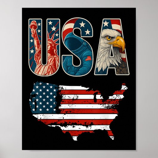 Poster Drapeau Usa États-Unis Patriotique 4 Juillet Améri (Devant)