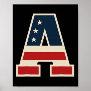 Poster Drapeau Usa Lettre A Étoiles Rayures Trio Frie Cor