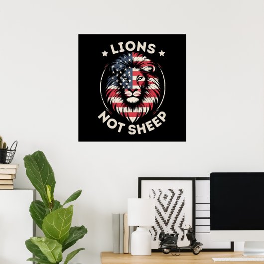 Poster Drapeau USA, LIONS ET NON MOUTONS (Bureau à domicile)