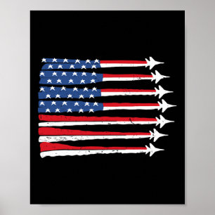 Poster Drapeau Usa Patriotique Avion De Chasse 4 Juillet
