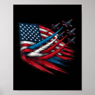 Poster Drapeau Usa Rouge Blanc Bleu Patriotique Avions De