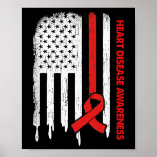 Poster Drapeau Usa Rouge Ruban Sensibilisation aux maladi
