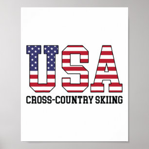 Poster Drapeau Usa Skieur - Ski De Fond Usa Américain