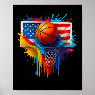 Poster Drapeau Usa Splash de couleur Tie Dye Sketll Color