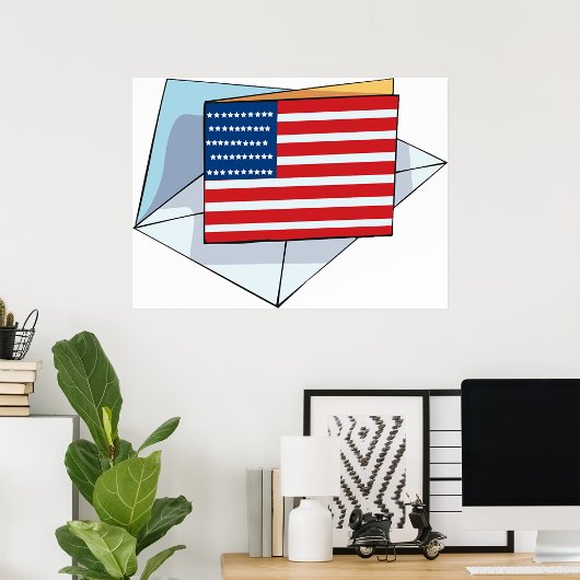Poster Drapeau USA Sur Carte