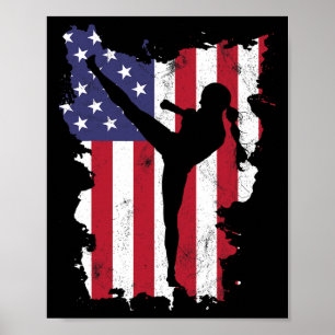 Poster Drapeau Usa Vintage 4 Juillet Kickboxing Femmes En