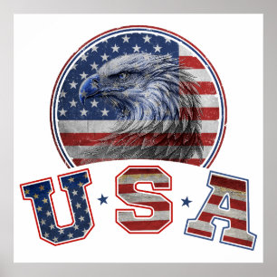 Poster Drapeau USA Vintage Aigle Américain Drapeau Améric