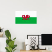 Poster Drapeau vert et rouge du Pays de Galles avec Drago (Bureau à domicile)