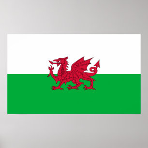 Poster Drapeau vert et rouge du Pays de Galles avec Drago