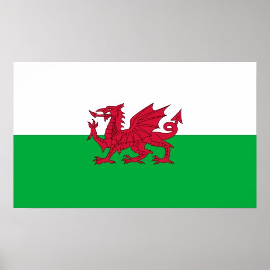 Poster Drapeau vert et rouge du Pays de Galles avec Drago (Devant)
