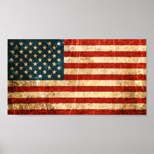 Poster Drapeau Vintage américain griffé et usé