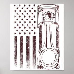 Poster Drapeau vintage Américain Piston Funny Muscle Car