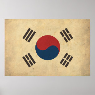 Poster Drapeau vintage de la Corée du Sud