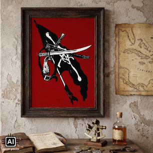 Poster Drapeau vintage de Pirates, os croisés du crâne Jo