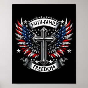 Poster Drapeau vintage des États-Unis Foi Famille Liberté