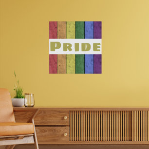 Poster drapeau vintage LGBT en noir avec le texte Pride