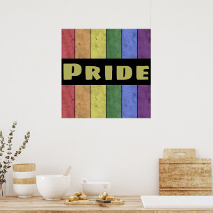 Poster drapeau vintage LGBT en noir et texte Pride