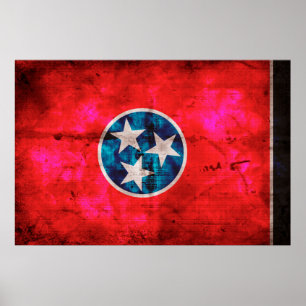 Poster Drapeau vintage patiné d'état du Tennessee