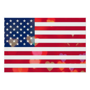 Poster Drapeau vintage Patriotique USA avec des coeurs co