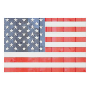 Poster Drapeau vintage Patriotique USA sur la clôture en