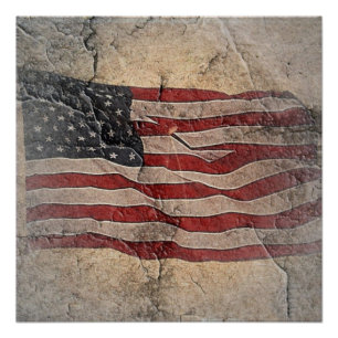 Poster Drapeau vintage Patriotique USA sur mur de pierre
