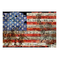 Drapeau vintage Patriotique USA sur mur de pierre