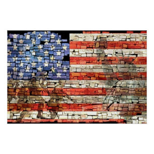 Poster Drapeau vintage Patriotique USA sur mur de pierre
