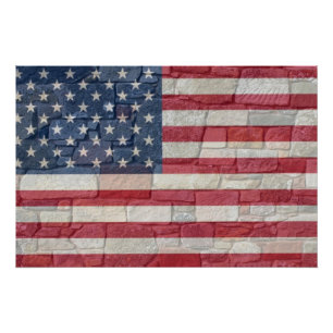 Poster Drapeau vintage Patriotique USA sur mur de pierre