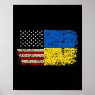 Poster Drapeau vintage Ukraine Usa Drapeau ukrainien Stan