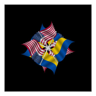 Poster Drapeaux américains et drapeaux ukrainiens
