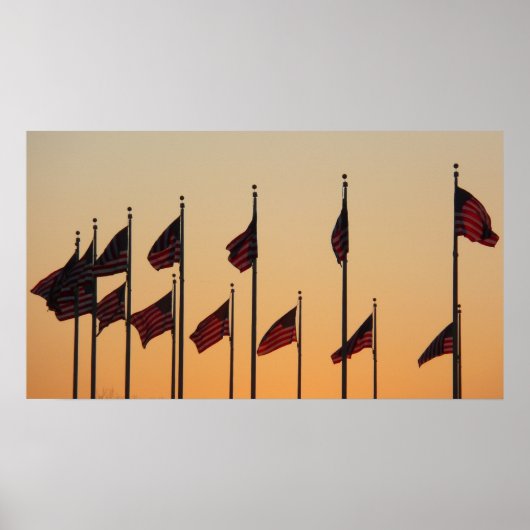 Poster Drapeaux au coucher du soleil American Patriotic U (Devant)