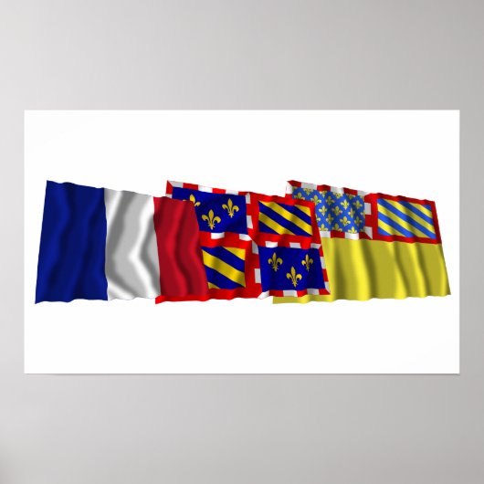 Poster Drapeaux Côte-d'Or, Bourgogne et France (Devant)