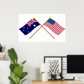 Poster Drapeaux croisés Australie et États-Unis (Bureau à domicile)