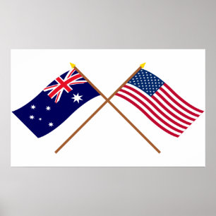 Poster Drapeaux croisés Australie et États-Unis