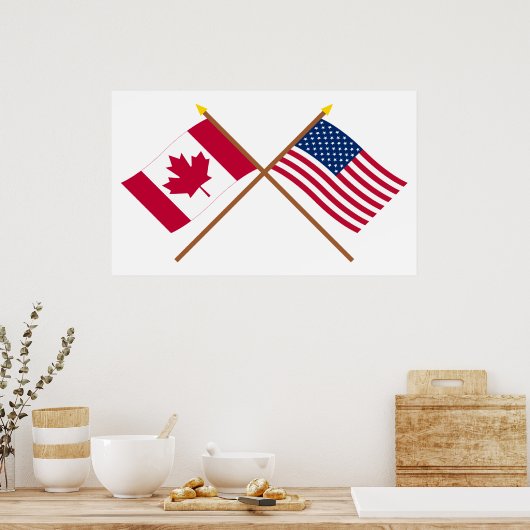 Poster Drapeaux croisés Canada et États-Unis (Cuisine)